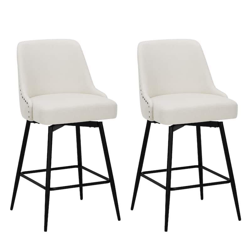 RENEWLINE Adjustable Height Swivel Bar Stools with Footrest for 34-40 Inch Counters, Ultra Plush Seat - Set of 2 - Beige