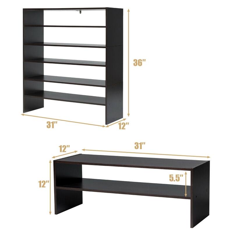 3-Piece Multipurpose MDF Stackable Storage Shoe Rack with 2-Tier Shelves for Hallway or Living Room - 31"x 12"x36" (L x W x H)