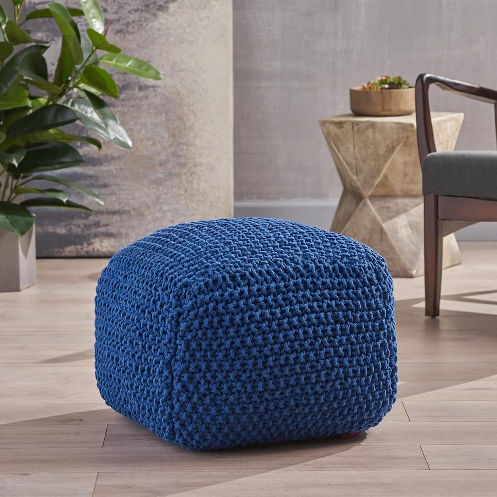 Pim Knitted Cotton Pouf Cube 20.5 x 20.5 x 16.5 Pouf
