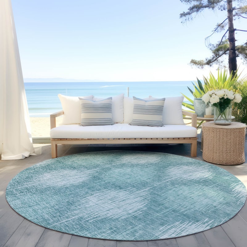 Machine Washable Indoor/ Outdoor Chantille Contemporary Geo Rug - Teal - 8' x 8'