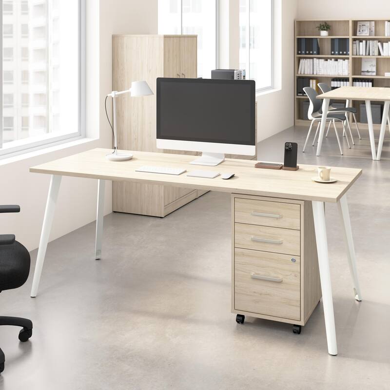 Bush Business Furniture Vista 72W Desk with Mobile File Cabinet - Natural Elm