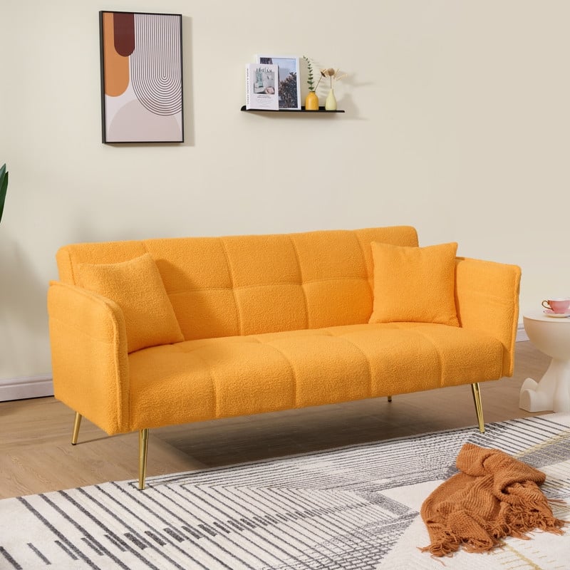 79.92" Teddy Velvet Upholstered Sofa Bed with Adjustable Back and Armrests