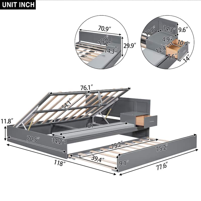 Full Size Wood Storage Hydraulic Platform Bed