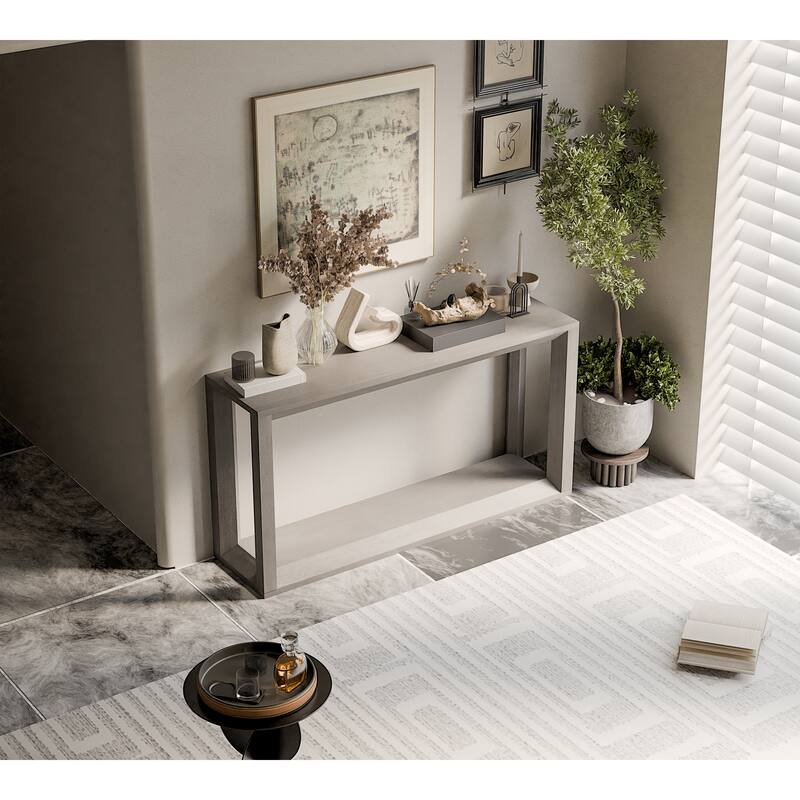 60" Rectangular Solid Wood Veneer Console Table