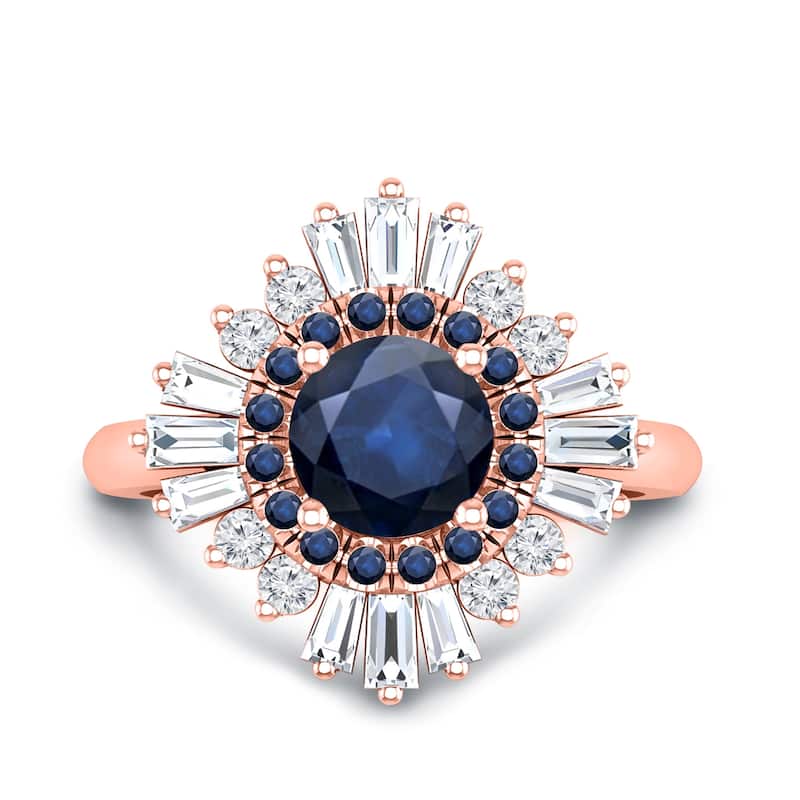 Auriya 14k Gold 1 3/8ct Blue Sapphire and Diamond Ballerina Engagement Ring 5/8ctw (G-H, VS1-VS2)
