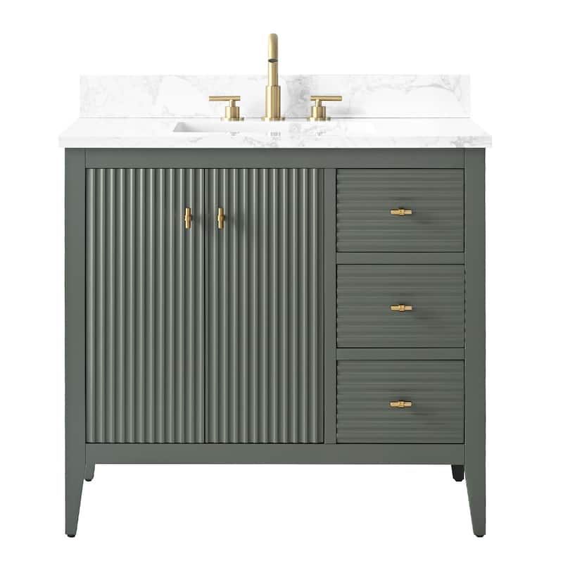 Vanity Art 36" Single Sink Bathroom Vanity Cabinet with Engineered Marble Countertop