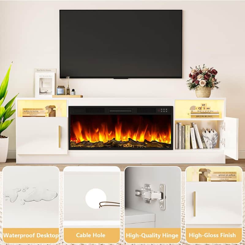 Bossin 70" Fireplace TV Stand with 36" Electric Fireplace, TV Stand for TVs Up to 80", 16 Colors LED Lights/Entertainment Center