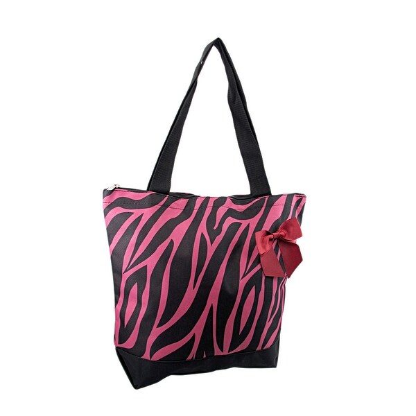 Shop Hot Pink and Black Zebra Tote Bag with Burgundy Accent Bow - Free Shipping On Orders Over ...