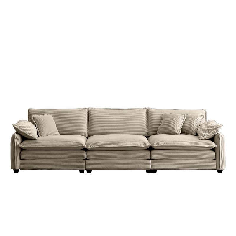 Ergonomic 3-Seater Corduroy Sofa Set with Throw Pillows