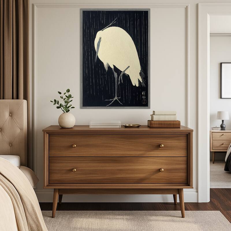 Egret in the Rain, 1925-1936 by Ohara Koson Framed Canvas Wall Art Print