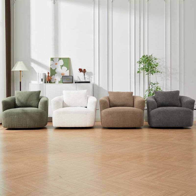 Upholstered Swivel Sofa Chair, Barrel Accent Chair for Office with Throw Pillow, Living Room Sofa Chair with Swivel Base