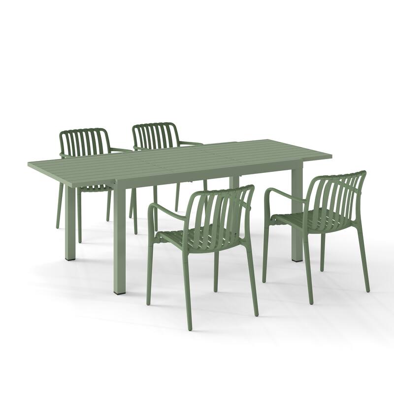 Outdoor Dining Set 5-Piece Stackable Plastic Lightweight Dining Armchair and Extendable Dining Table