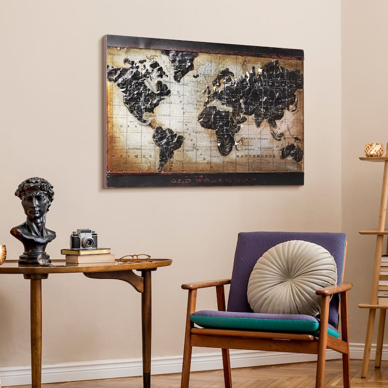"World Map" Mixed Media 3D Iron Hand Painted Wall Art Sculpture