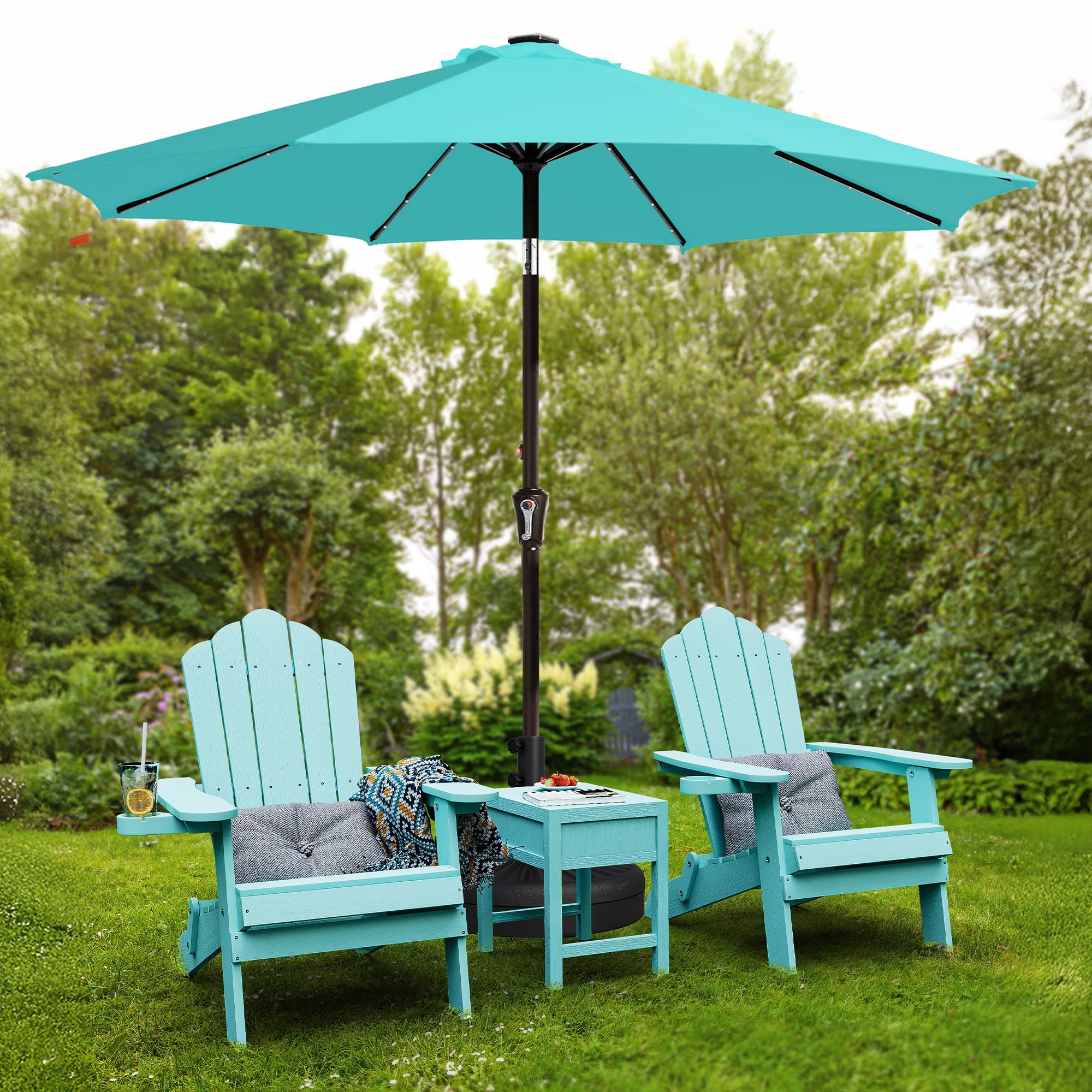 10ft Patio Market Umbrella with LED Lights,Crank & Tilt
