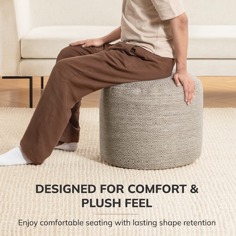 Jani 22-inch Terracotta Pouf - Handcrafted Handmade Round Ottoman for Seating, Footrest, Home Decor for Living Room, Bedroom