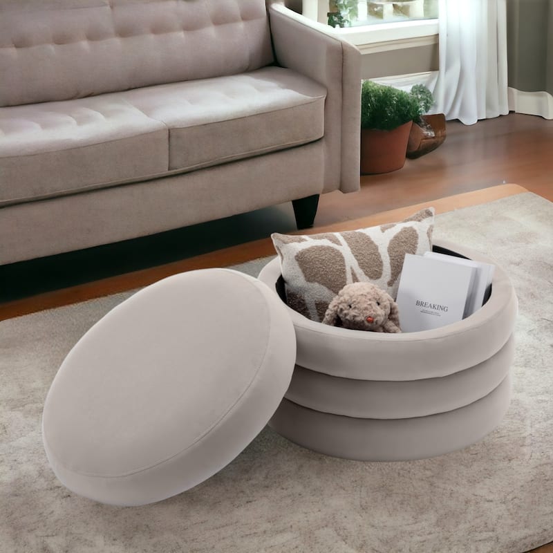 24'' L Upholstered Round Storage Ottoman Footstool