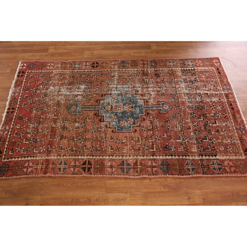 Hand Knotted Oriental 100% Wool Carpet Traditional Geometric Oranges & Rust Hamedan Area Rug - 6' 0'' X 3' 7''