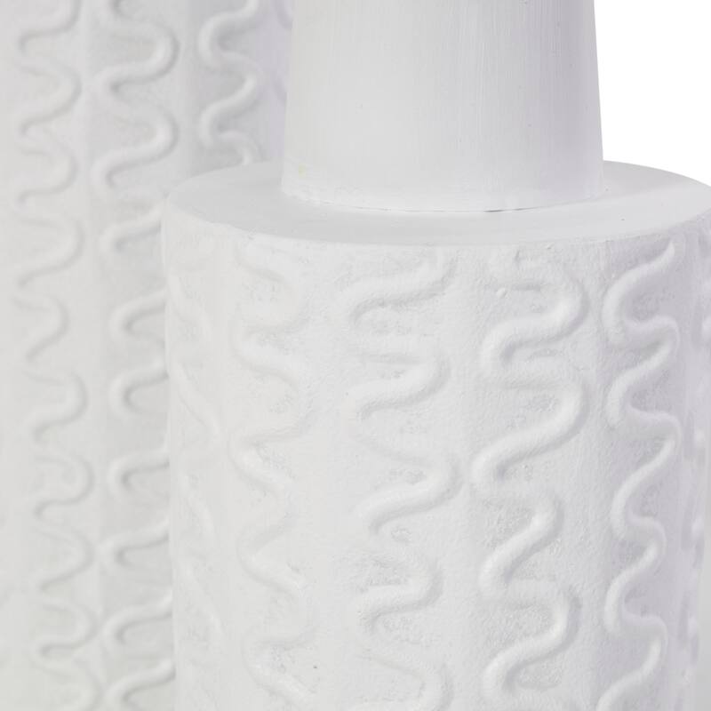 White Metal Wavy Textured Abstract Decorative Vase (Set of 2)