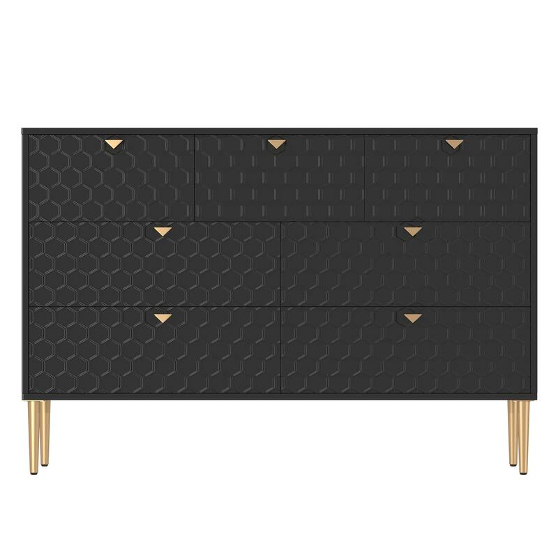 Honeycomb 7-Drawer Storage Cabinet, Accent Cabinet with Tapered Metal Legs, Buffet Sideboard with Versatile Storage