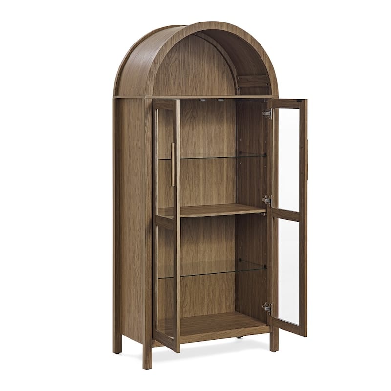 Modern Retro-style High Arched Wooden Storage Cabinet with Lamp