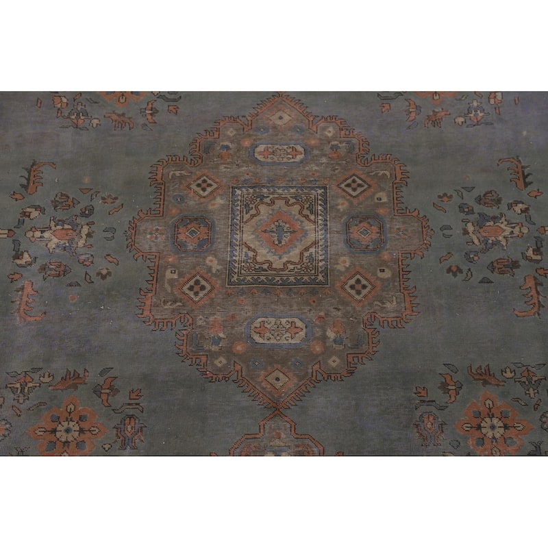 Over-Dyed Tabriz Persian Vintage Rug Hand-Knotted Blue Wool Carpet - 9'4"x 12'10"