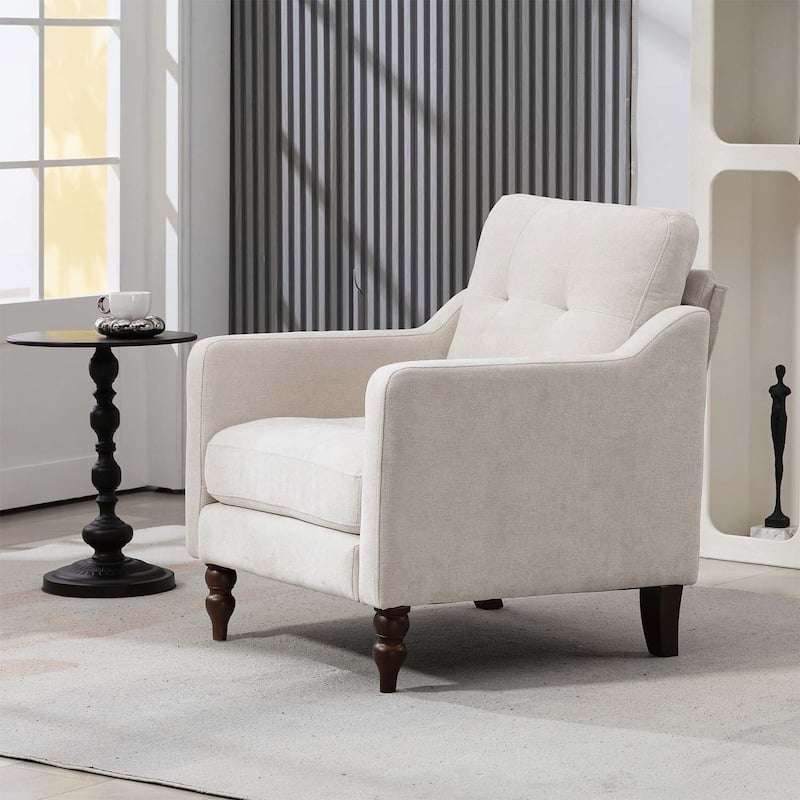 Accent Chair with USB Charging,Ergonomic Backrest,and Retro Wooden Legs
