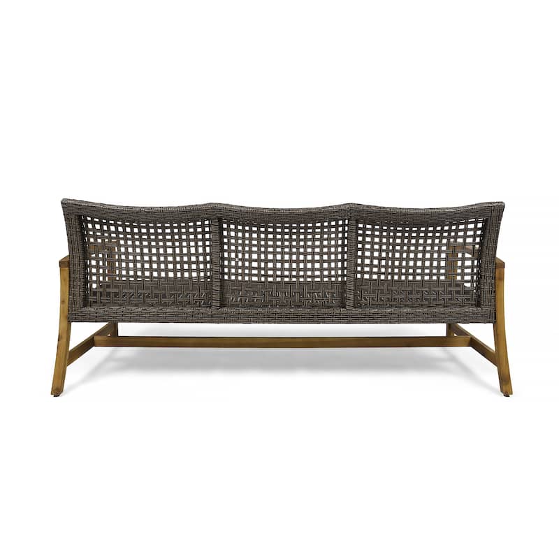 Outdoor Rattan Loveseat Sofa Acacia Wood 3 Seater Couch