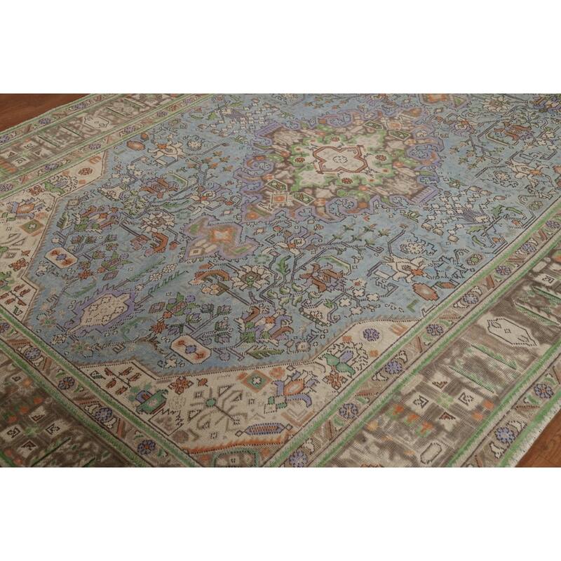 Traditional Tabriz Persian Area Rug Hand-Knotted Geometric Wool Carpet - 6'7"x 9'10"