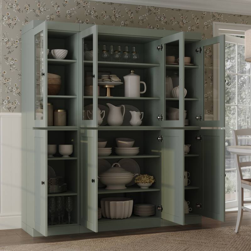 Palace Imports 100% Solid Wood 65" Pantry Cabinet with Clear Glass, Shaker Doors and Adjustable Shelves