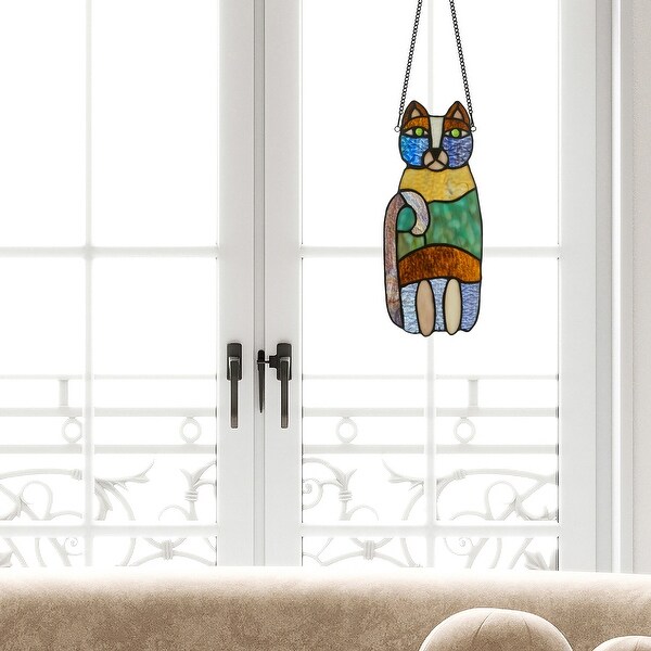 River of Goods 13-in. Crazy Cat Stained Glass Window Panel - On