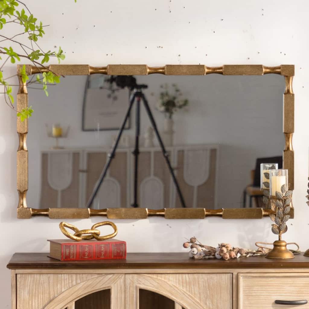 Gold Bamboo-Style Rectangular Wall Mirror