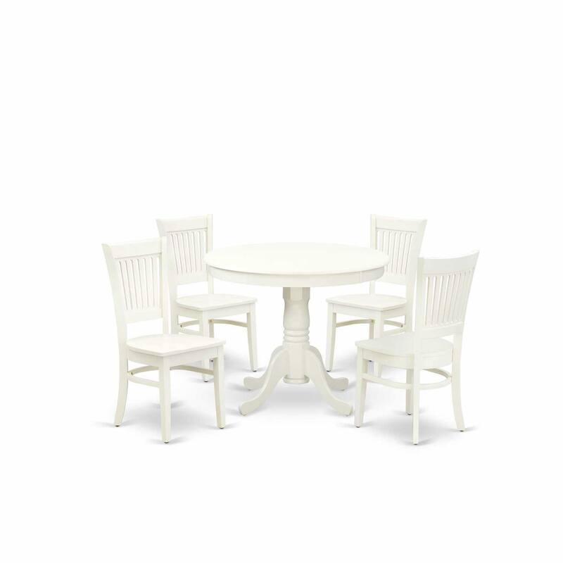 HomeStock 5-Piece Linen White Finish Solid Wood Top Dining table with 4 Chairs with Slat Back