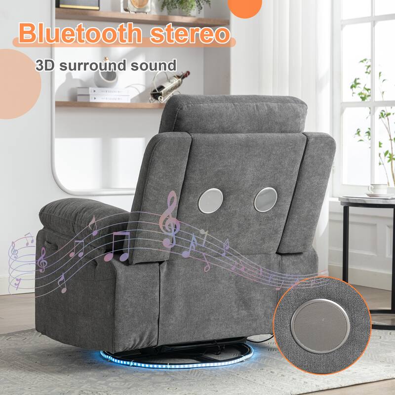 Modern Power Recliner with Bluetooth Speaker, LED Light, USB Charging Ports, Retractable Footrest and Storage Pockets