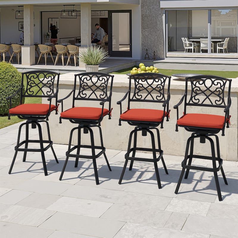 Set of 2/4 Outdoor Cast Aluminum Swivel Bar Stools with Sunbrella Fabric Cushion