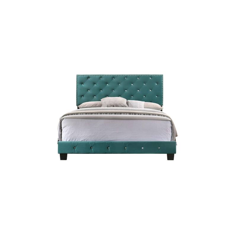 Full Bed Frame with Headboard - Soft Velvet Upholstered Bed - Modern Bedroom Furniture