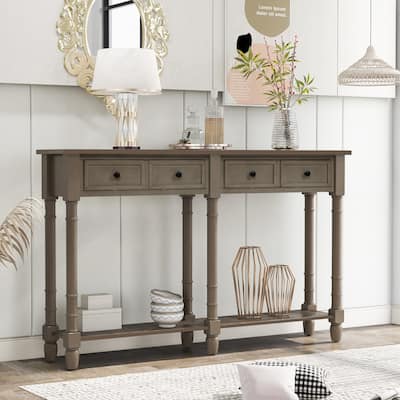 Trexm Console Sofa Table with Two Storage Drawers And Bottom Shelf