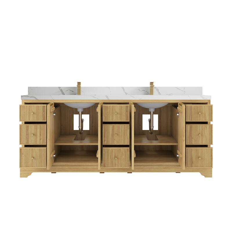 Willow Collections 84 in. W x 22 in. D Austin Solid Teak Wood Double Sink Bathroom Vanity with Countertop