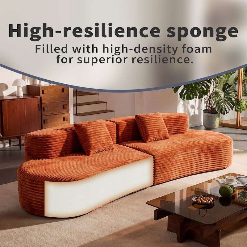 Homylin 108" Curved Corduroy Sectional Sofa, 4-Seat Modular Design