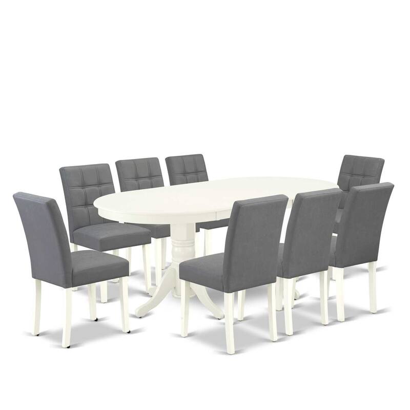 Modern 9 Piece Dining Set - Oval Table & 8 Chairs - Linen White Kitchen Set