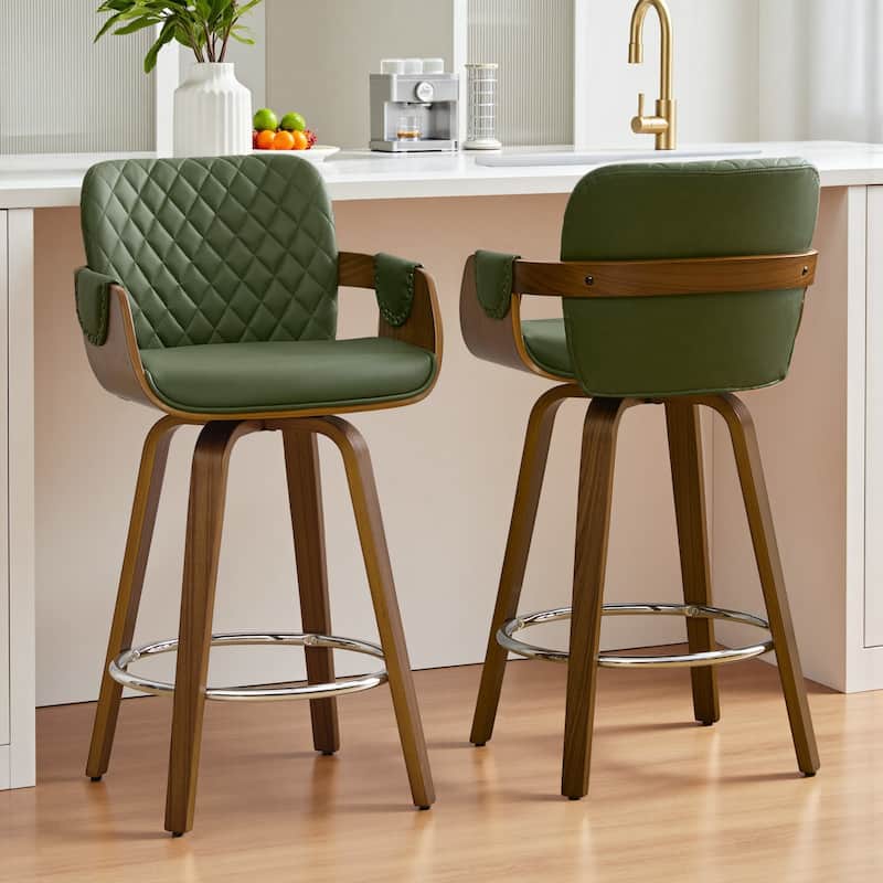26-Inch Upholstered Swivel Counter Height Bar Stool with Armrests - 36.6"H x19.5"W x 21.3"D