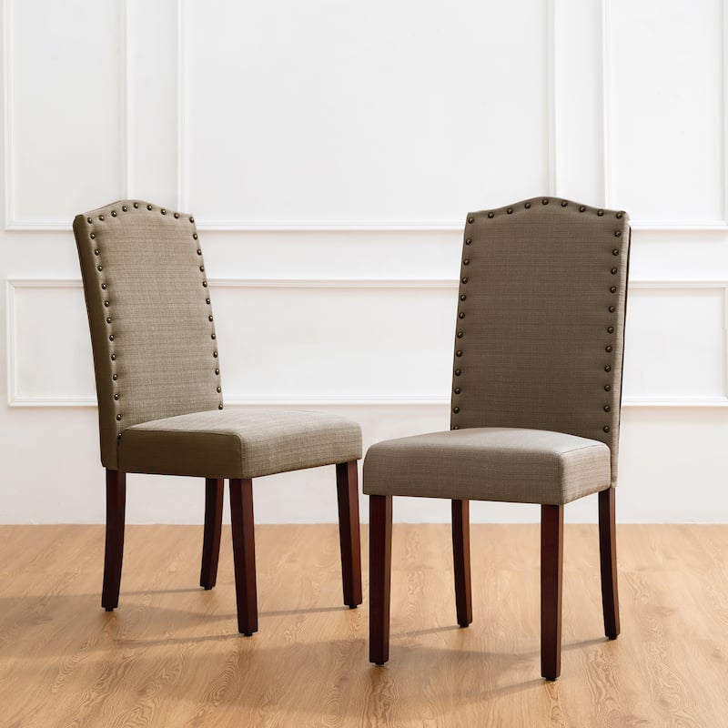 Glitzhome Modern High Back Linen Upholstered Dining Chairs with Adjustable Footpads