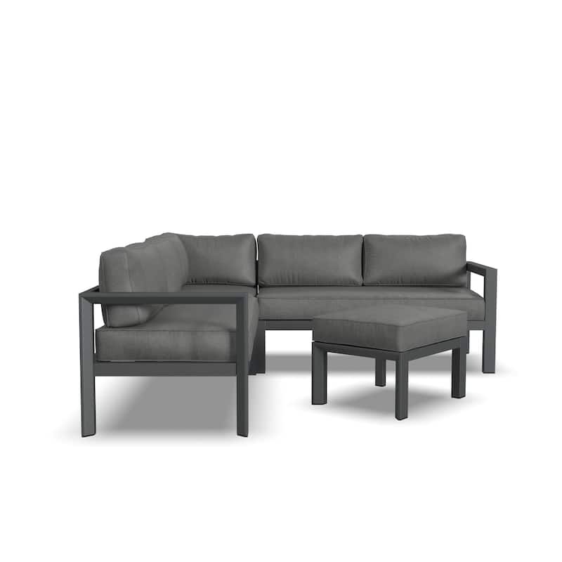 Grayton Gray Aluminum 5 Seat Sectional w/ Ottoman - 87" x 32" x 87"