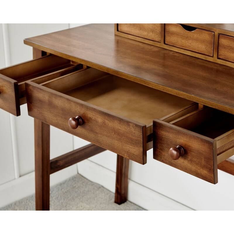 51.75" Walnut Brown Vanity Set with Tilt Mirror and Stool