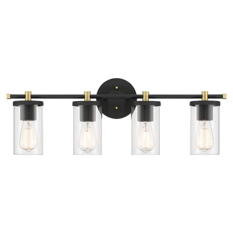 Modern Farmhouse 4-Light Glass Bathroom Vanity Lights Rustic Metal Wall Sconces - 30 inches