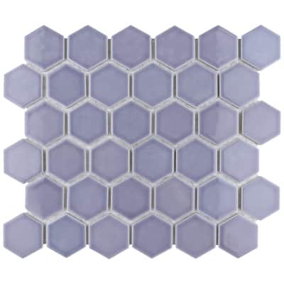 Merola Tile Hudson Due 2" Hex Lavendar 10-7/8" x 12-5/8" Porcelain Floor and Wall Tile