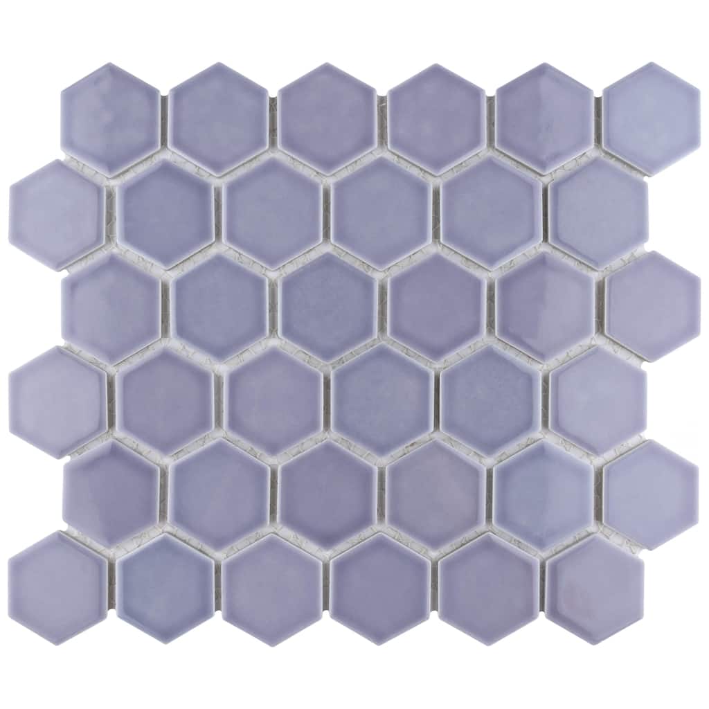 Merola Tile Hudson Due 2" Hex Lavender 10-7/8" x 12-5/8" Porcelain Mosaic Floor and Wall Tile