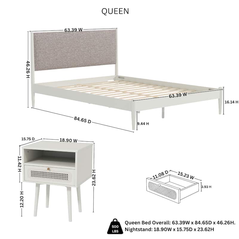Roundhill Furniture Feeney 3-Piece Bedroom Set, Cream White, Queen