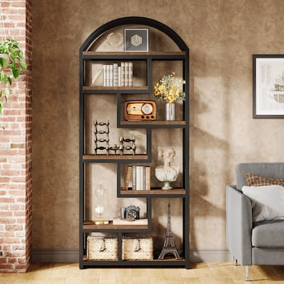 71" Tall Arched Bookshelf, Etagere Bookcase with Open Display Shelves