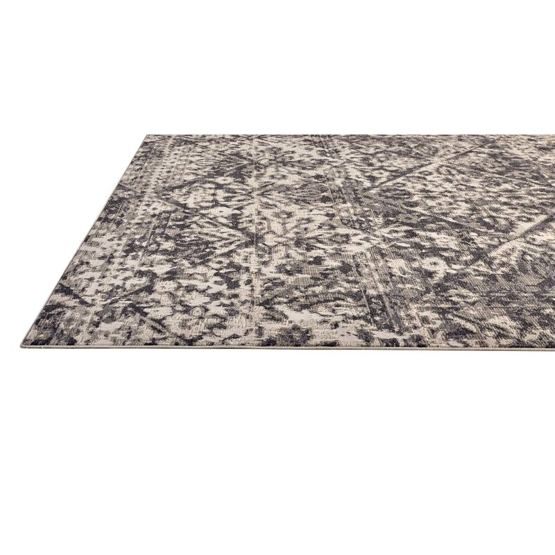 Kiba Distressed Medallion Diamond Rug, Ivory/Gray, Area Rug