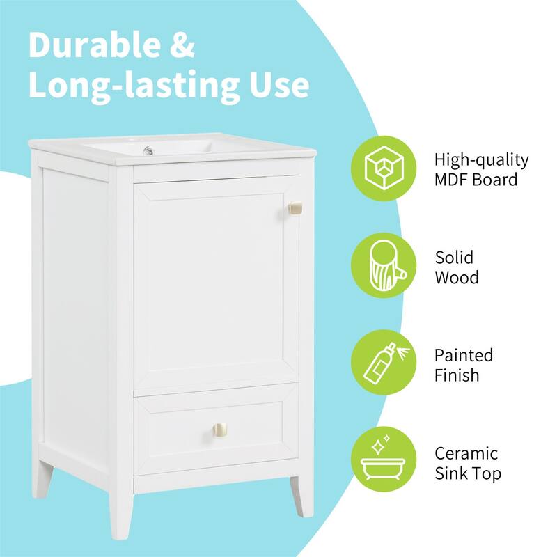 20" Bathroom Storage Vanity Cabinet with Ceramic Sink, Rack and Drawer